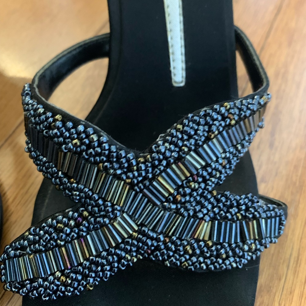 Impo Trini Beaded Sandals. Great Used Condition. 3 1/2 inch Heel. Gunmetal Black - Picture 3 of 8